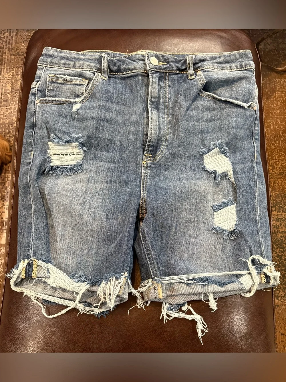 Risen Distressed Blue Denim Shorts